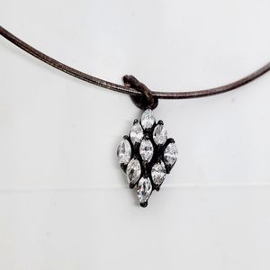 Art Deco Sterling Silver .925 Cubic Zirconia Necklace Pendant w Wire Memory Vtg